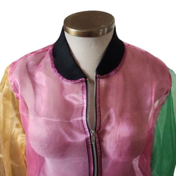 ADORABLE ☆ ORGANZA ☆ COLORBLOCK ☆ SHEER BOMBER JACKET ☆ NWT - Picture 3 of 8